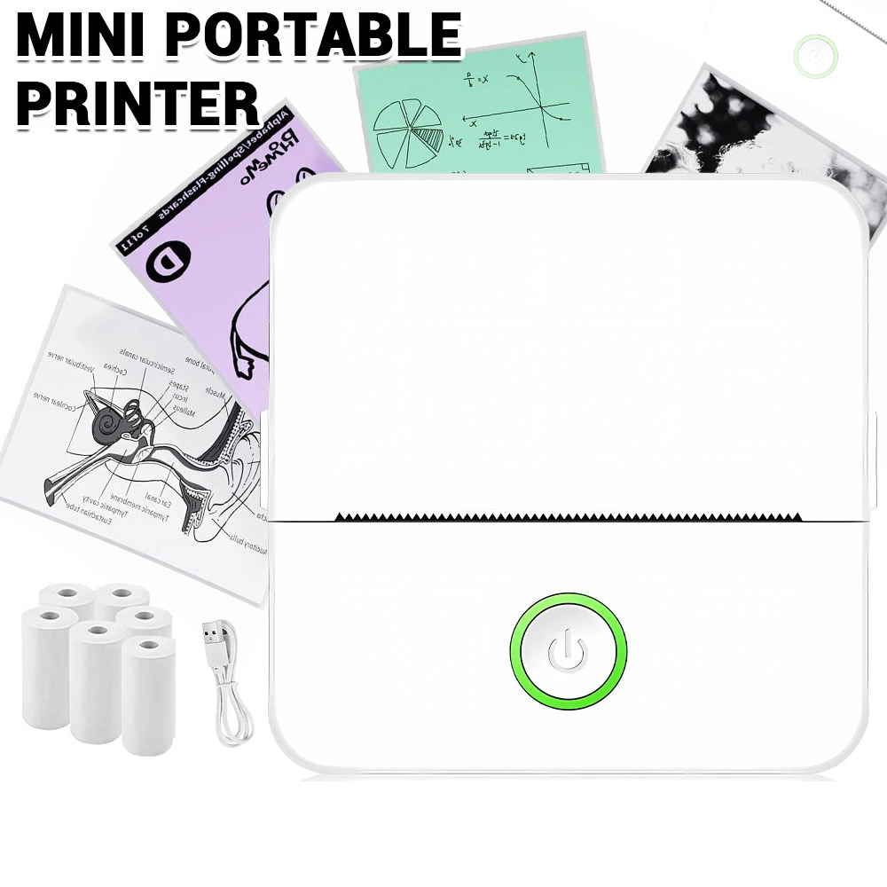 Mini imprimante thermique de poche Bluetooth pour téléphone portable, machine d'impression d'étiquettes, livrée avec 6 rouleaux de papier d'impression