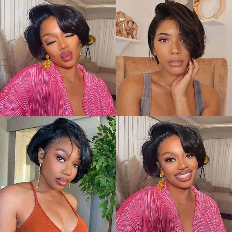 قصيرة عابث قطع بوب شعر مستعار الدانتيل الجبهة الباروكات 13 × 4 خصلات الشعر المستعار البرازيلي 150% الكثافة خصلات الشعر المستعار الإنسان قبل قطعها مع شعر الطفل