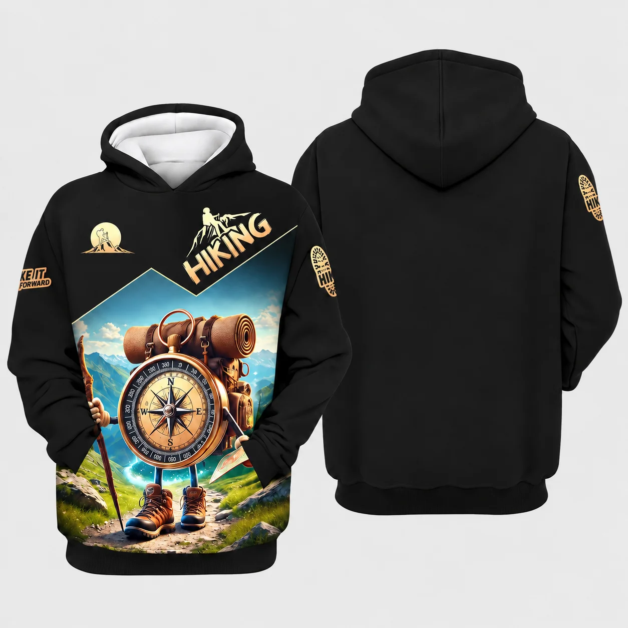 2026 New Men Hiking Hoodie Compass Graphic Sweatshirt Outdoor Adventure Pullover Hoodies Mountain Trekking Casual Streetwear Top