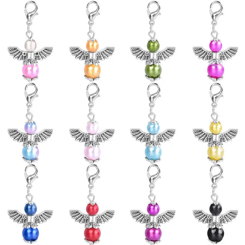 12 sztuk anioł stróż koraliki skrzydła wisiorki Charms Handmade zapięcie karabińczykowe DIY tworzenia biżuterii bransoletka do chrztu naszyjnik wisiorki — zdjęcie 2