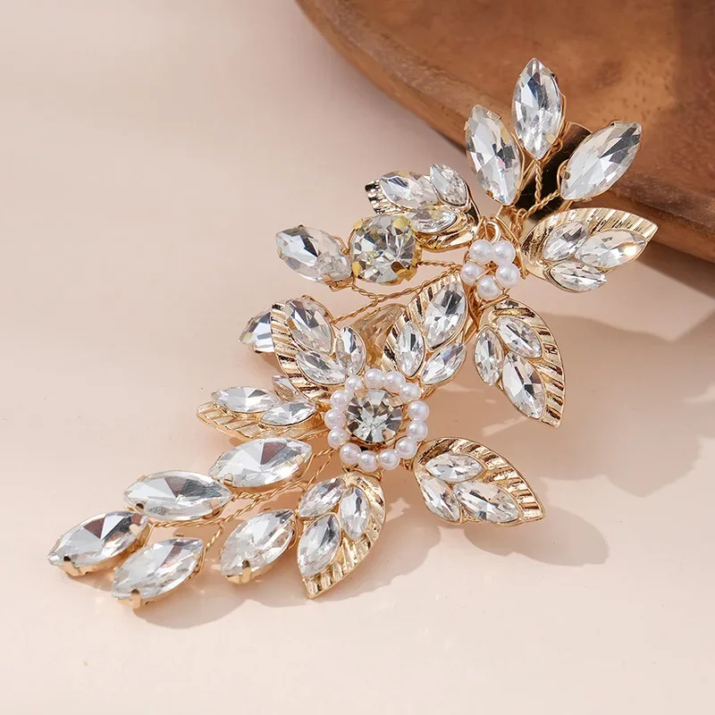 Ręcznie robiona perła Rhinestone spinka do włosów kryształowy kwiat spinka do włosów nakrycie głowy dla kobiet kolor srebrny ślubne spinki do włosów akcesoria do włosów — zdjęcie 2