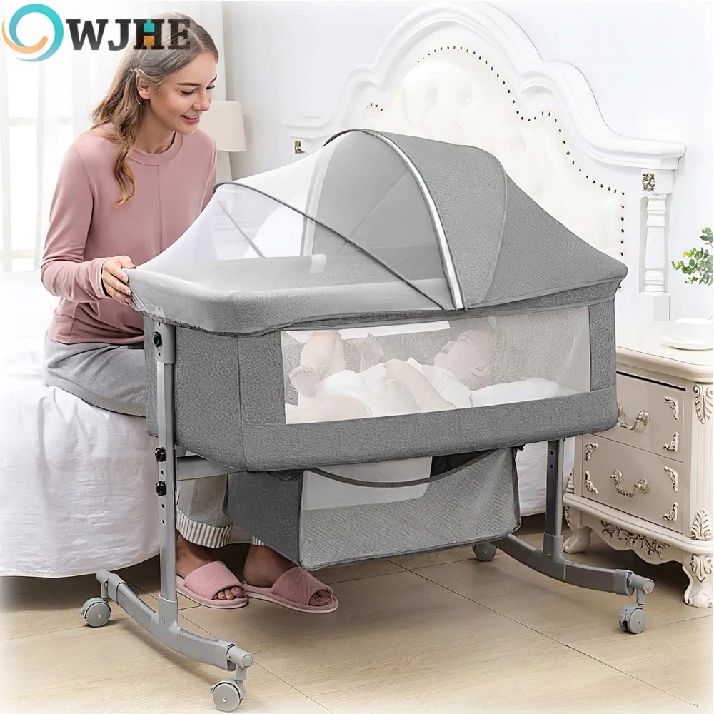 Berceau bébé 3 en 1, lit de chevet, parc bébé 0-3 ans, multifonction, pliable et relevable, avec moustiquaire et roue