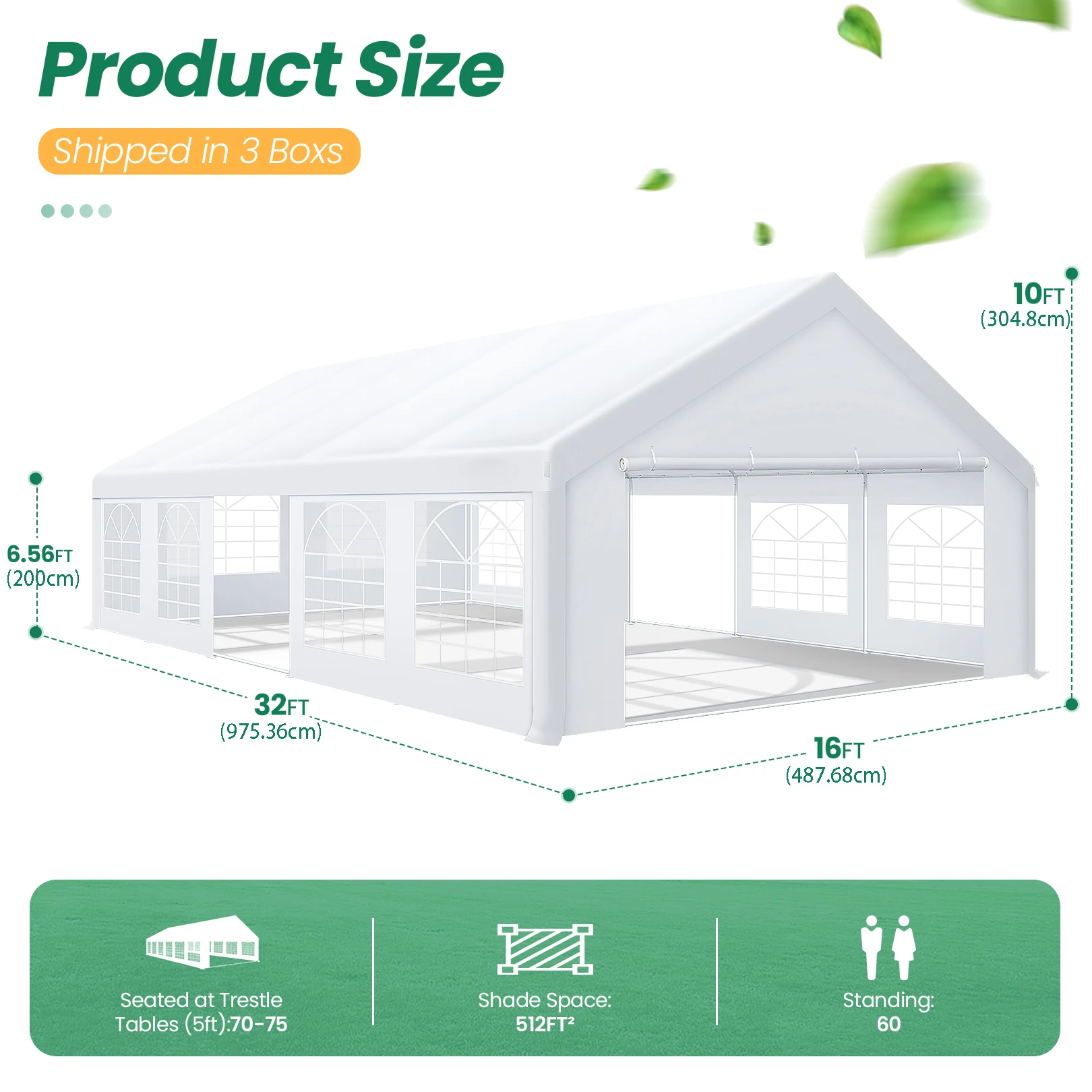 COBIZI 16x32 Party Tents Heavy Duty Tent, Tents for Parties with 6 Removable Sidewalls & 4 Built-in Sandbags, Wedding Tent for Party Outside UV50+ Waterproof, White