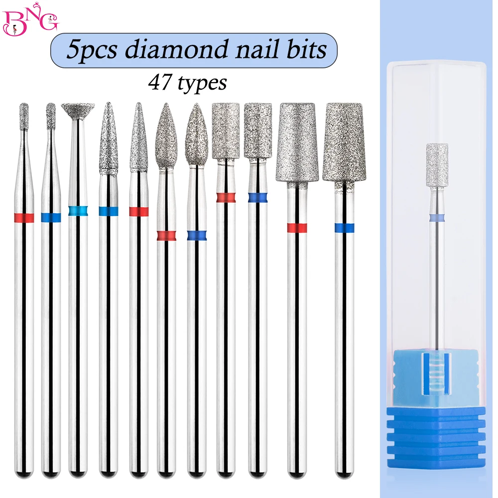 5pcs/set Diamond Nail Drill Bit 3/32'' Nail Bits for Cuticle Electric Nail Cutter Professional Manicure Milling Cutter Accessory