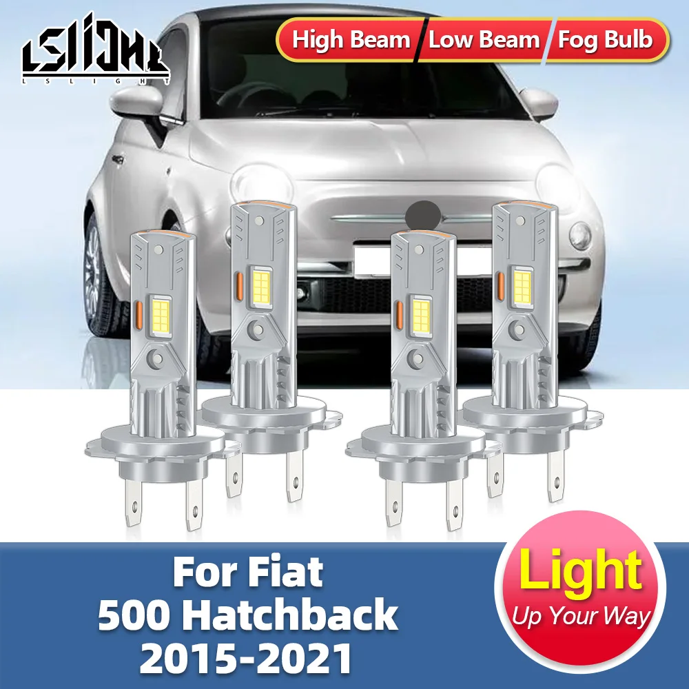 2/4Pcs LED Bulbs For Fiat 500 Hatchback 2015 2016 2017 2018 2019 2020 2021 Car Headlight 30000LM High Low Beam Head Lamps 6000K