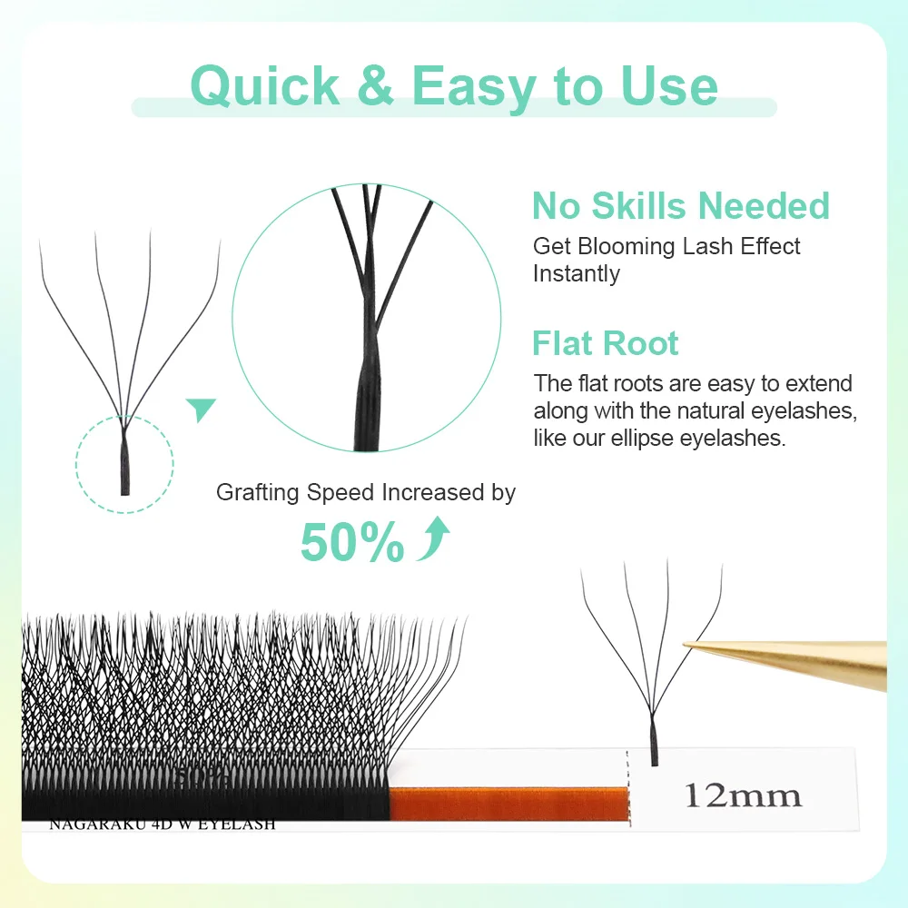 NAGARAKU 8640 Fächer 3D/4D/5D W-Form 54 Reihen Natürliche Weiche Leichte Handgewebte Fächer Automatische Blumen-Wimpernverlängerungen – Detail 14