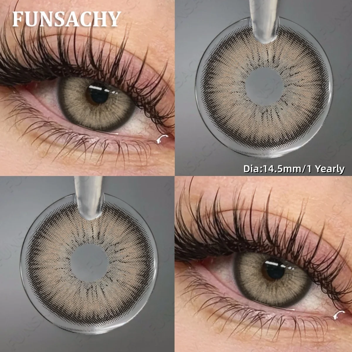FUNSACHY 1 Paar schwarzbraune Farbkontaktlinsen für die Augen, schöne natürliche Augenkontakte, graue Pupillen, jährliche Augen-Make-up-Softlinsen