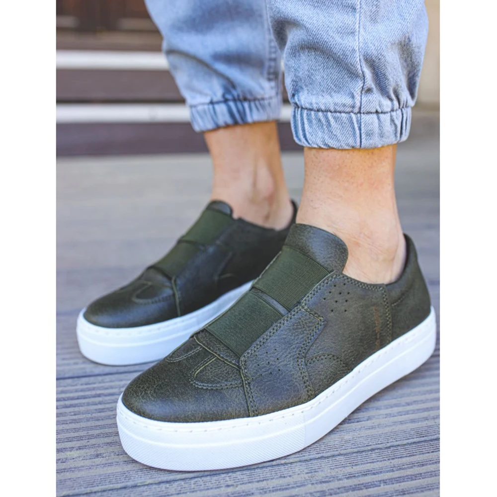 FOH Store Men Women Shoes GREEN Color Non Leather Elastic Band 2023 Spring and Fall Seasons New Fashion Casual Breathable Sneakers Suits Comfortable Solid Sole Office Fashion Wedding Walking Lightweight 033