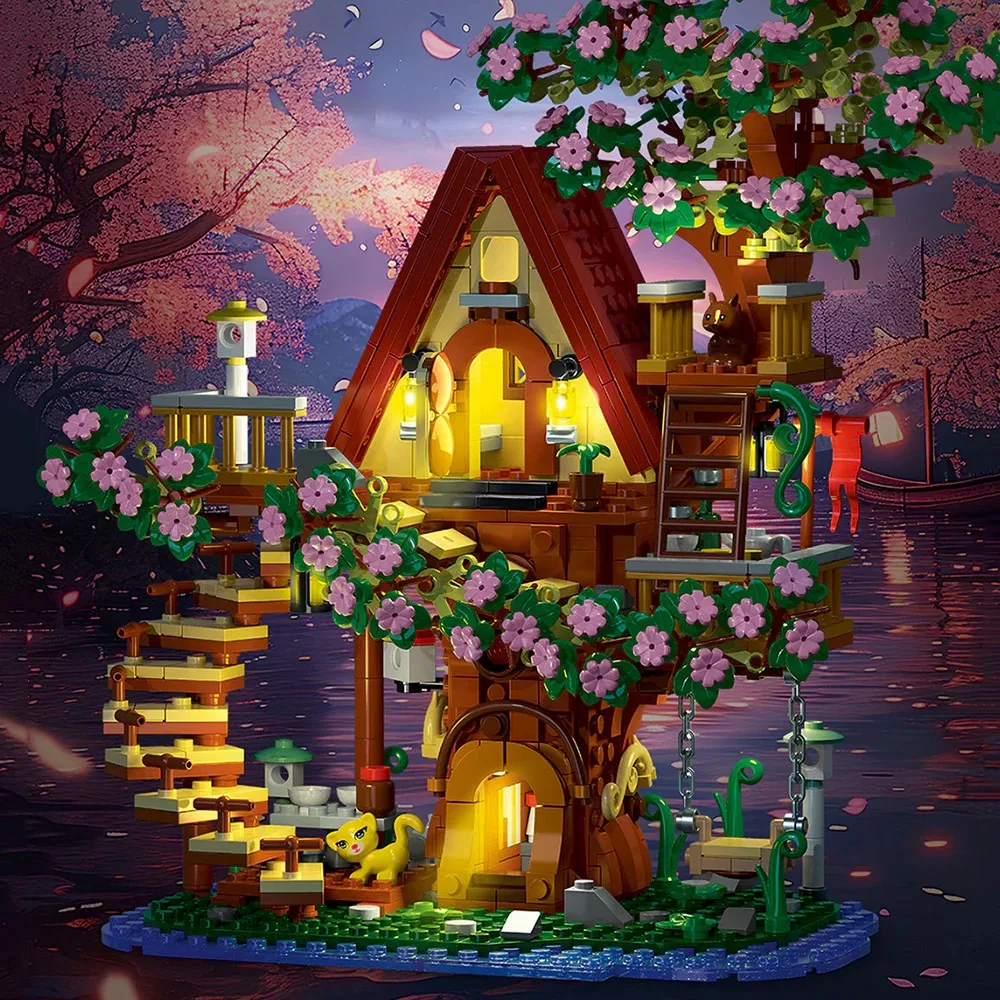 

﻿ 959pcs Cherry Blossom Fantasy Tree House Buildings Sets City Architecture Modular Building Block Assembly Model Kit Gift