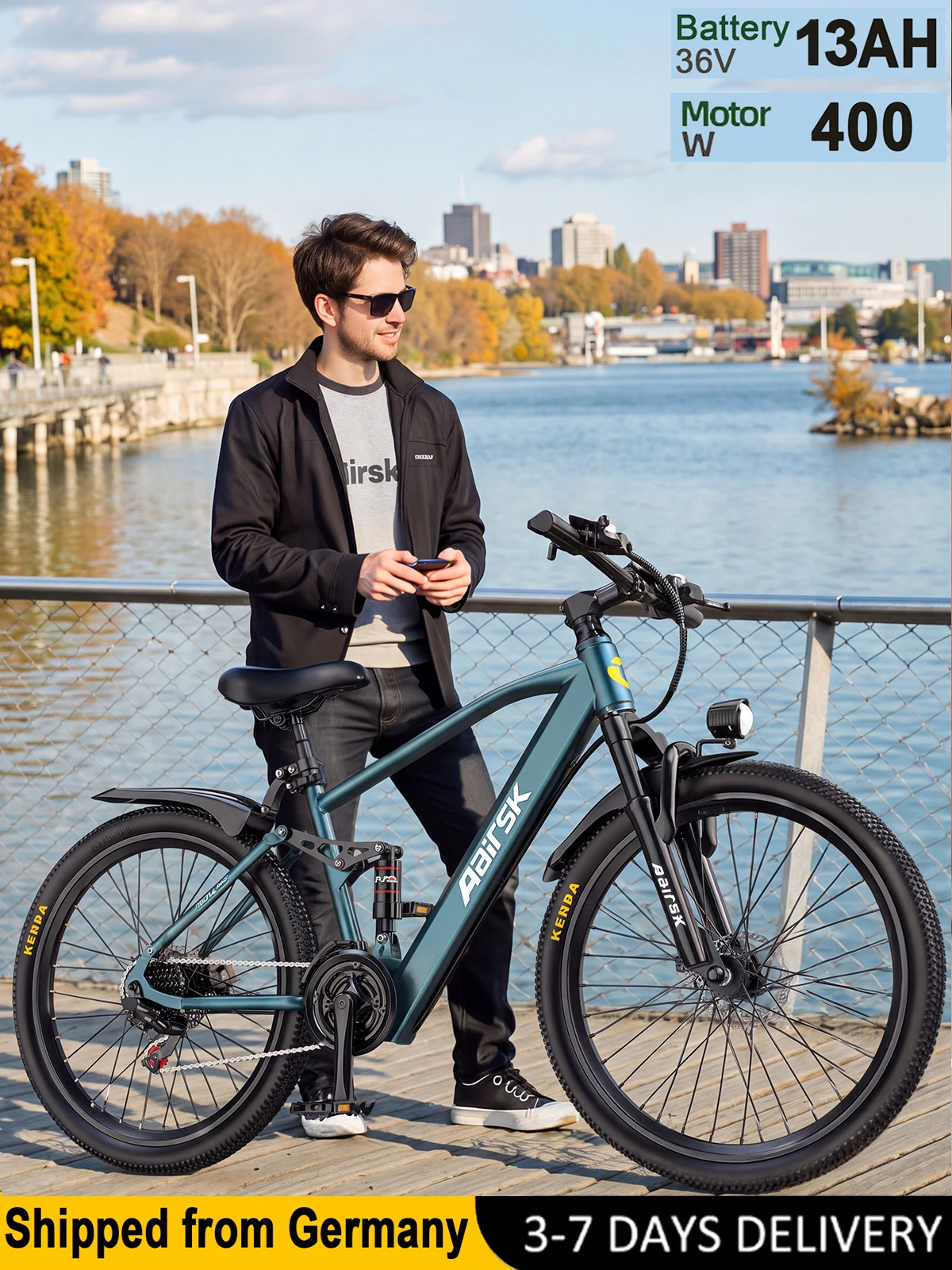Aairsk GT900 vollgefedertes E-Bike, 21-Gang, 36V 13AH Akku, mit NFC-Smart-Lock, Reichweite 40–60 km, Mountainbike für Erwachsene, 250W Motor, Höchstgeschwindigkeit 25 km/h.