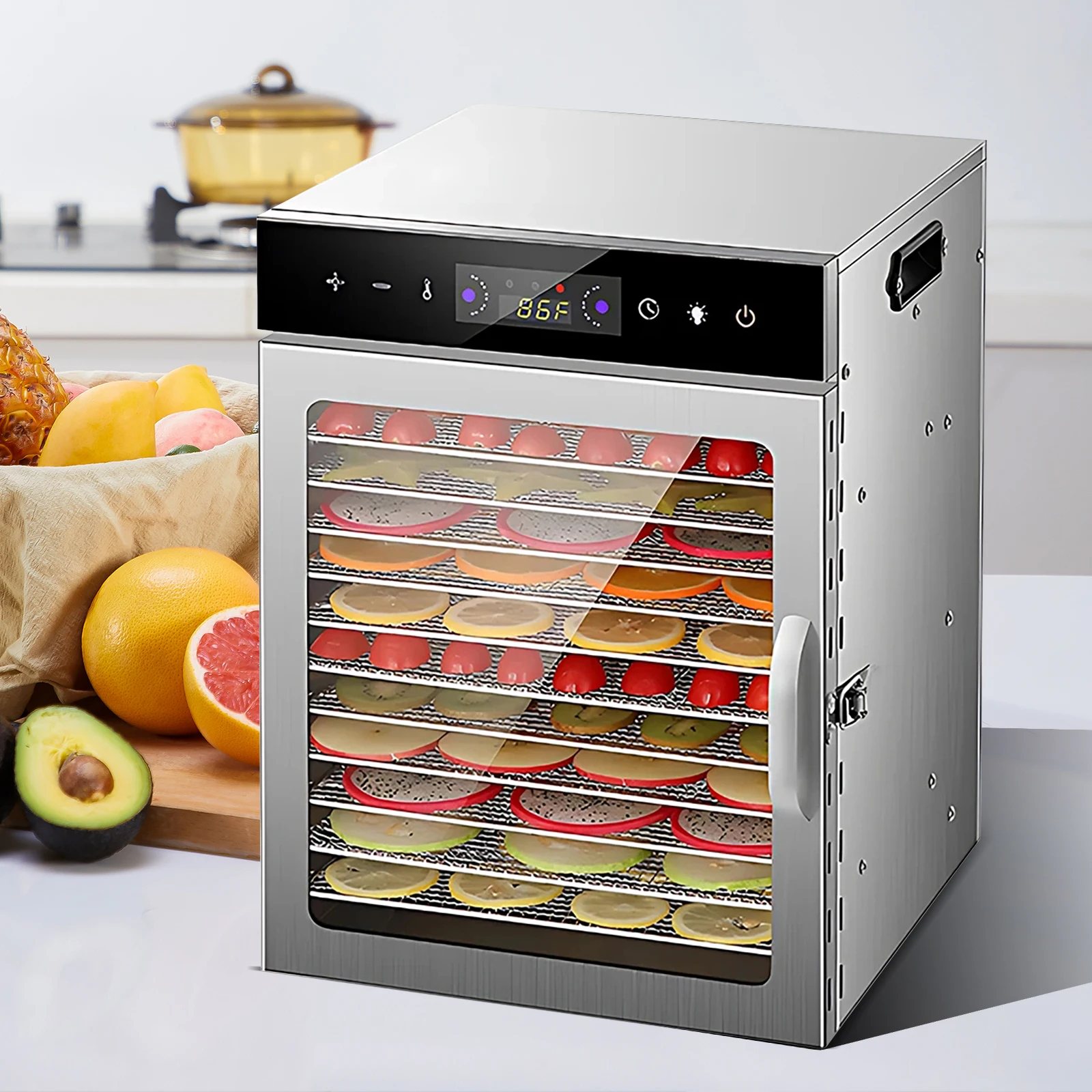 8/12-Schichten Obsttrockner mit 24-Stunden-Timer 800W 30-90 ℃ Temperaturverstellbare Dörrgeräte für Lebensmittel und Trockenfleisch 220V