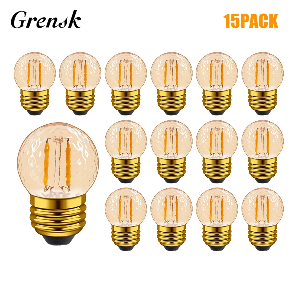 

15pcs Decorative Vintage Light Bulbs E27 220V 1W G40 Pumpkin Amber Glass Retro Ampoule LED Filament Light Bulb For Home Decor