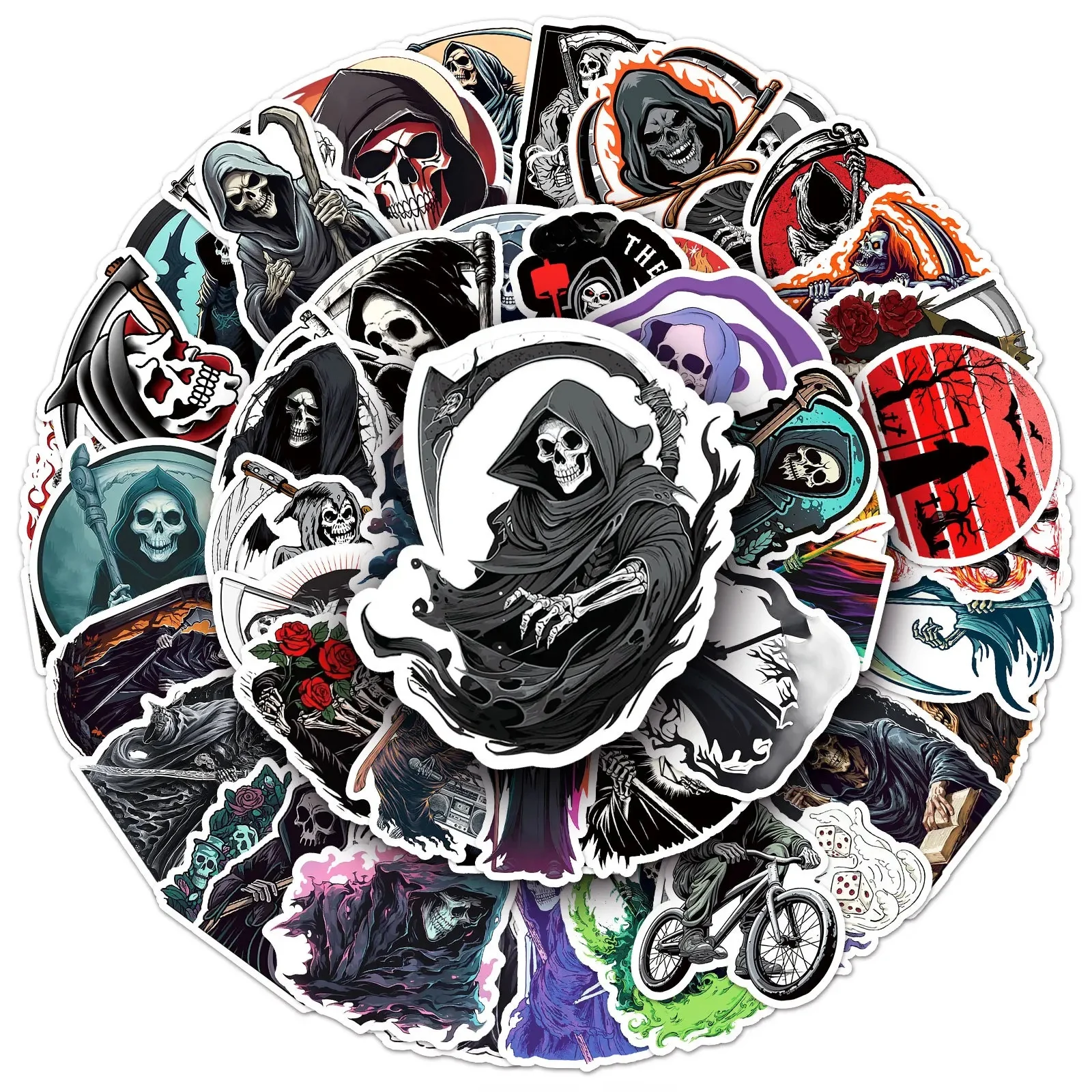 AliExpress GOGOTU 10/30/50PCS Ghastly Death Sticekrs Terrible Sickle Waterproof Sticker Toy Luggage Laptop Guitar Bike Decals Halloween Decoration