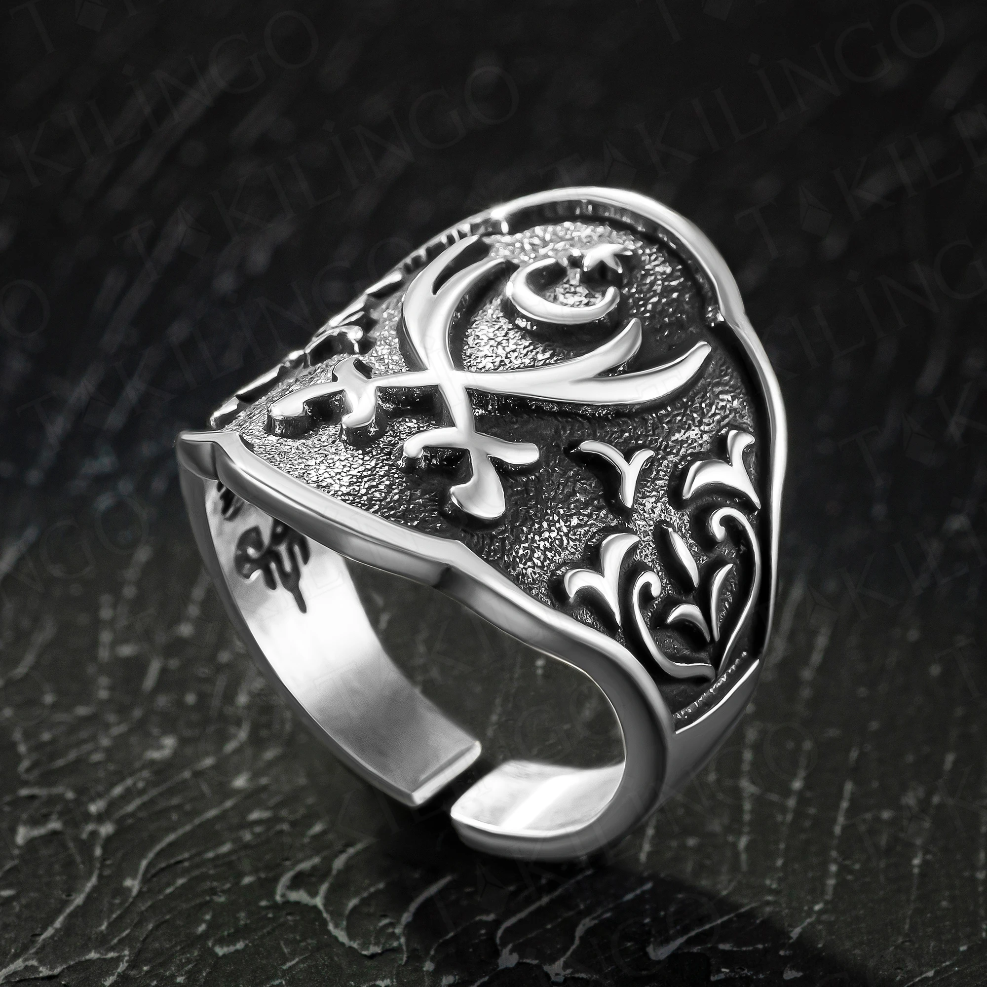 Solid 925 Sterling Silver Zulfiqar Double Sword Design Archer Thumb Men's Ring Adjustable Size