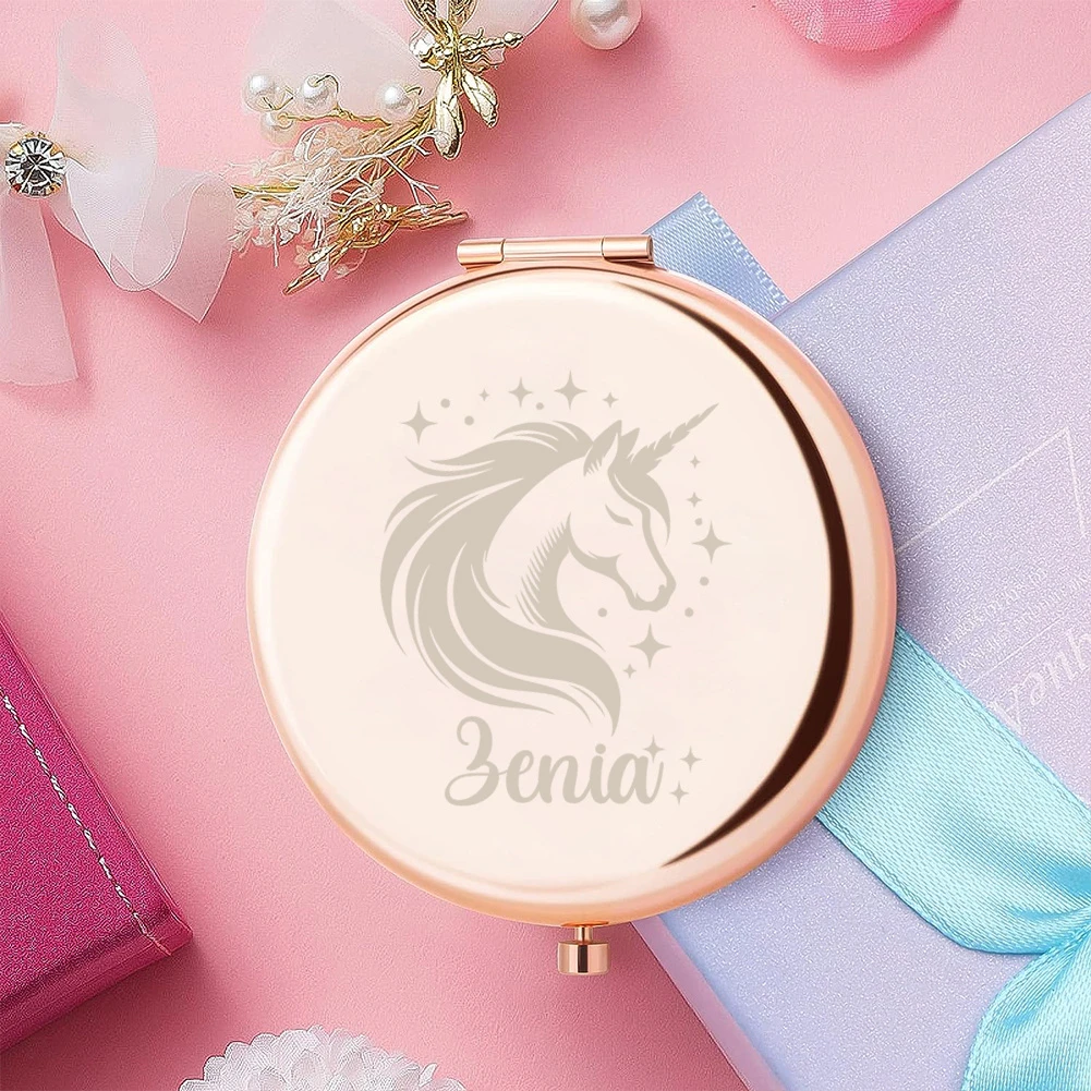 Custom Name Unicorn Head Folding Pocket Makeup Mirror, 4 Colors, Gift for Sister, Friends, Family, Birthdays & Christmas
