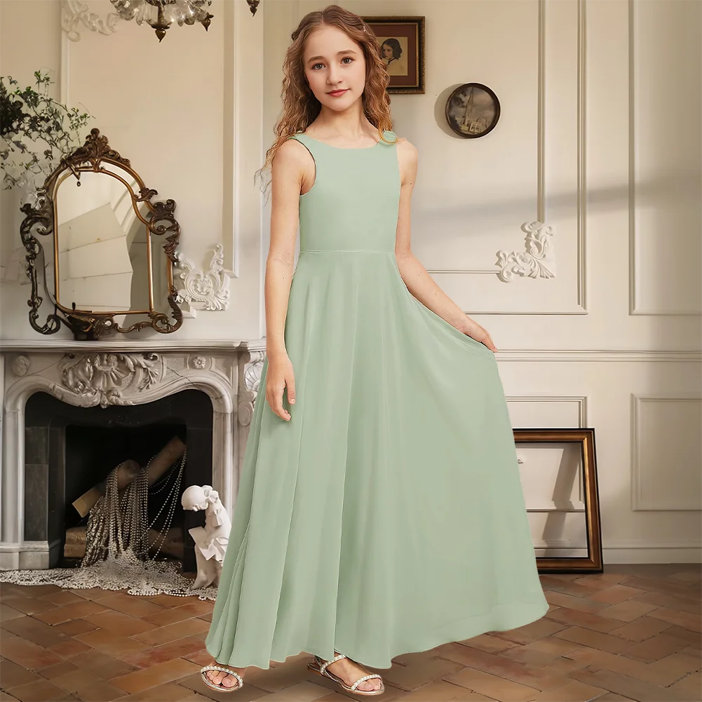 

Elegant A Line Scoop Floor Length Chiffon Junior Bridesmaid Dress Flower Girl Dress Girls Party Wedding Formal Special Occasion
