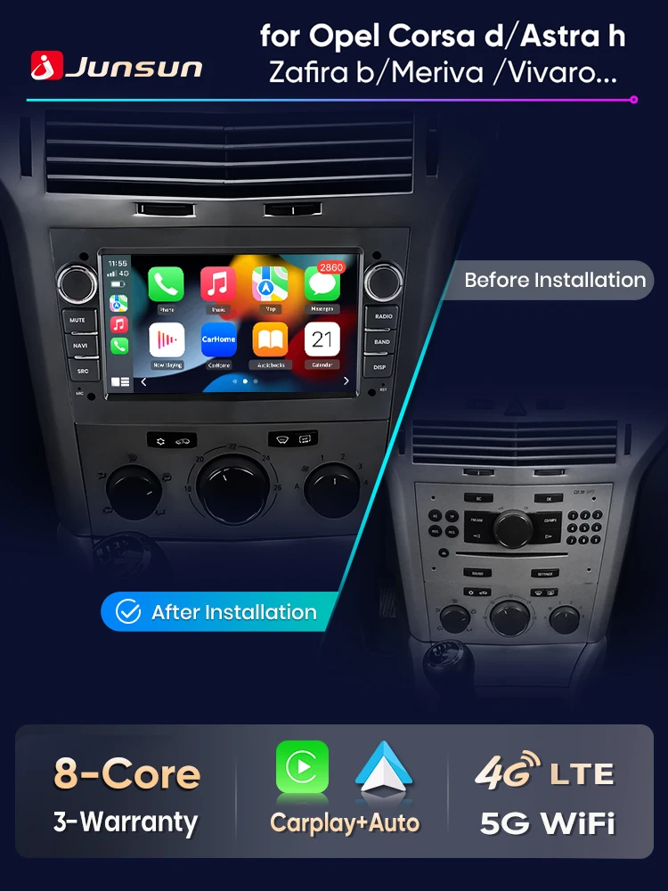 Junsun Draadloze CarPlay voor Apple Android Auto Radio voor Opel Astra Vectra Vauxhall Antara Zafira Corsa Vivaro Meriva BT RDS - afbeelding 2