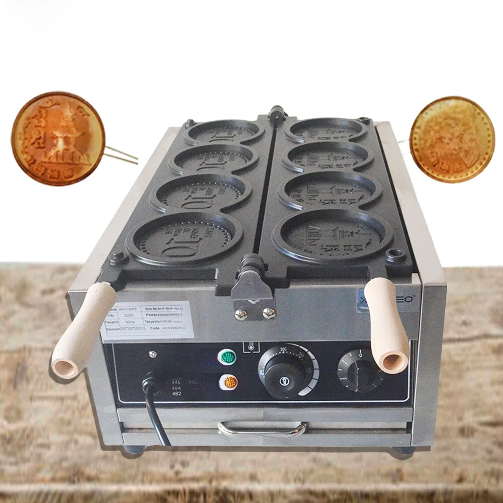 XEOLEO Commerical 4PCS Korean Coin Waffle Maker 3000W Non-stick Coating Gold Coin Bread Waffle Making Maker Electric/Gas