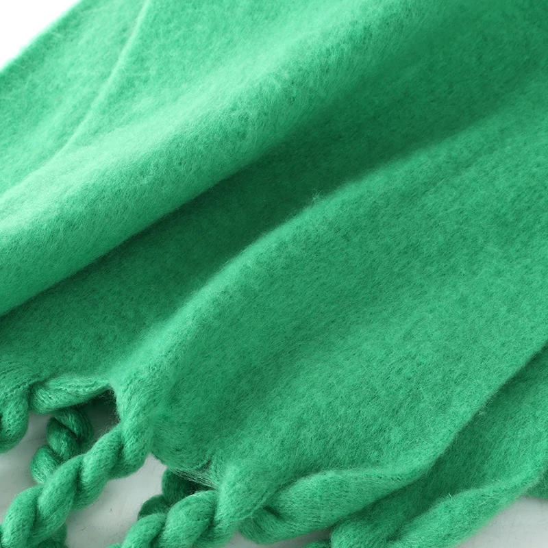 2022 luxo cashmere verde brilhante feminino cachecol sólido inverno xale e envoltório bandana pashmina borla feminino foulard grosso cobertor