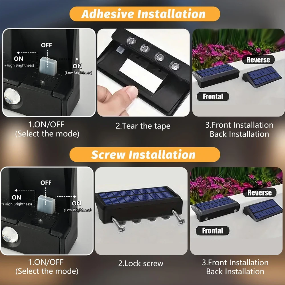 Imagem -05 - Luzes de Parede Solares ao ar Livre Waterprood Deck Luzes para Cerca Externa Luzes Solares para Quintal Parede Cerca Deck Calha Varanda 4leds