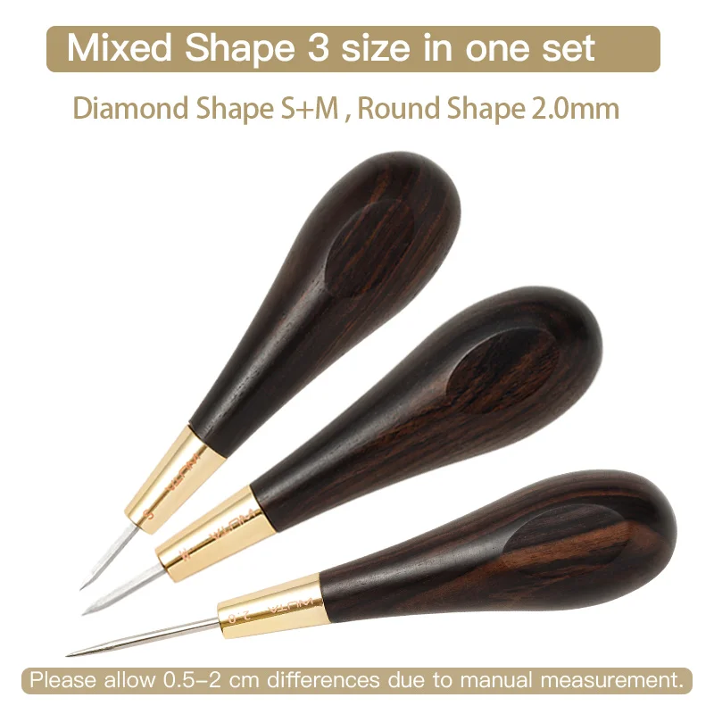 WUTA 2. Generation Ledernähte Ahle Diamantform Ebenholz Blackwood & Messing Bastelwerkzeug Handnähen Ahle DIY Stitcher Taper