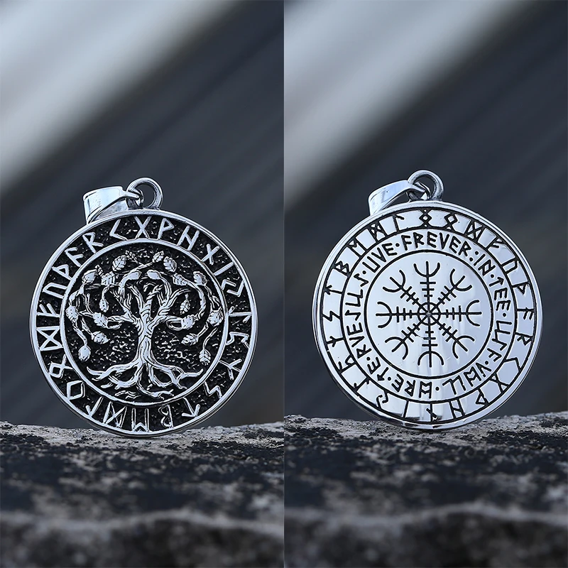 Norse 316L Stainless Steel Viking Runes Tree Of Life And Compass Pendant Necklace Choker For Man Women Party Gift For Teens