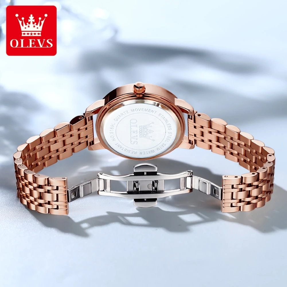 นาฬิกาข้อมือผู้หญิง OLEVS 5189 หรูหรา ประดับเพชร เครื่องควอตซ์ญี่ปุ่น ตัวเรือนสแตนเลส กันน้ำ ดีไซน์รูปหัวใจ พร้อมฟังก์ชั่นบอกวันที่
