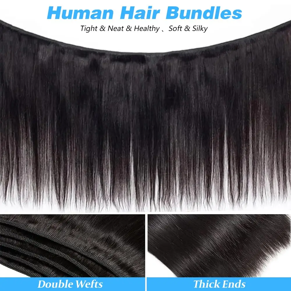 Cabelo humano reto 1 3 pacotes 100% cabelo remy pacote reto feixes de cabelo humano natural preto pacotes tecer extensões de cabelo