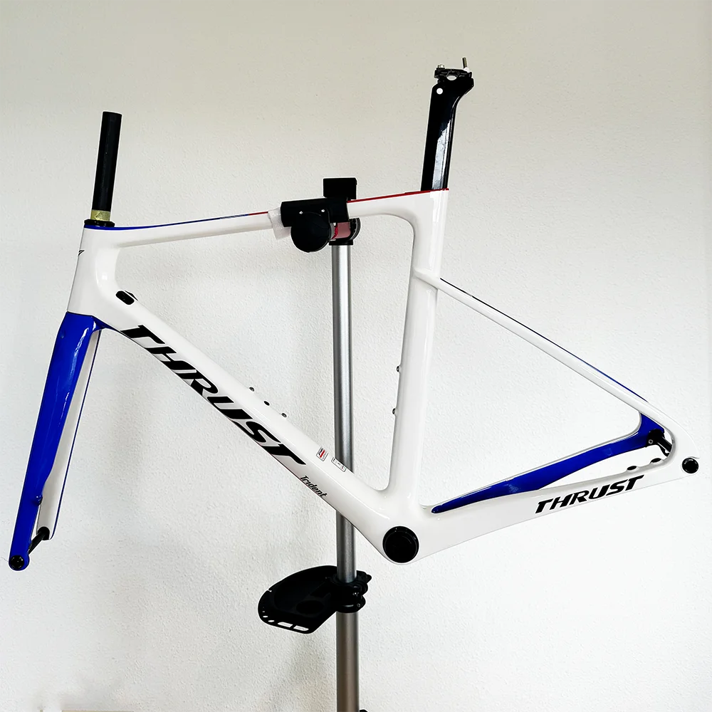 THRUST t1000 Carbon Road Bike Frame, White-Blue Disc Brake, Bicycle Accessories, 2 Years Warranty, full carbon fiber disc brake