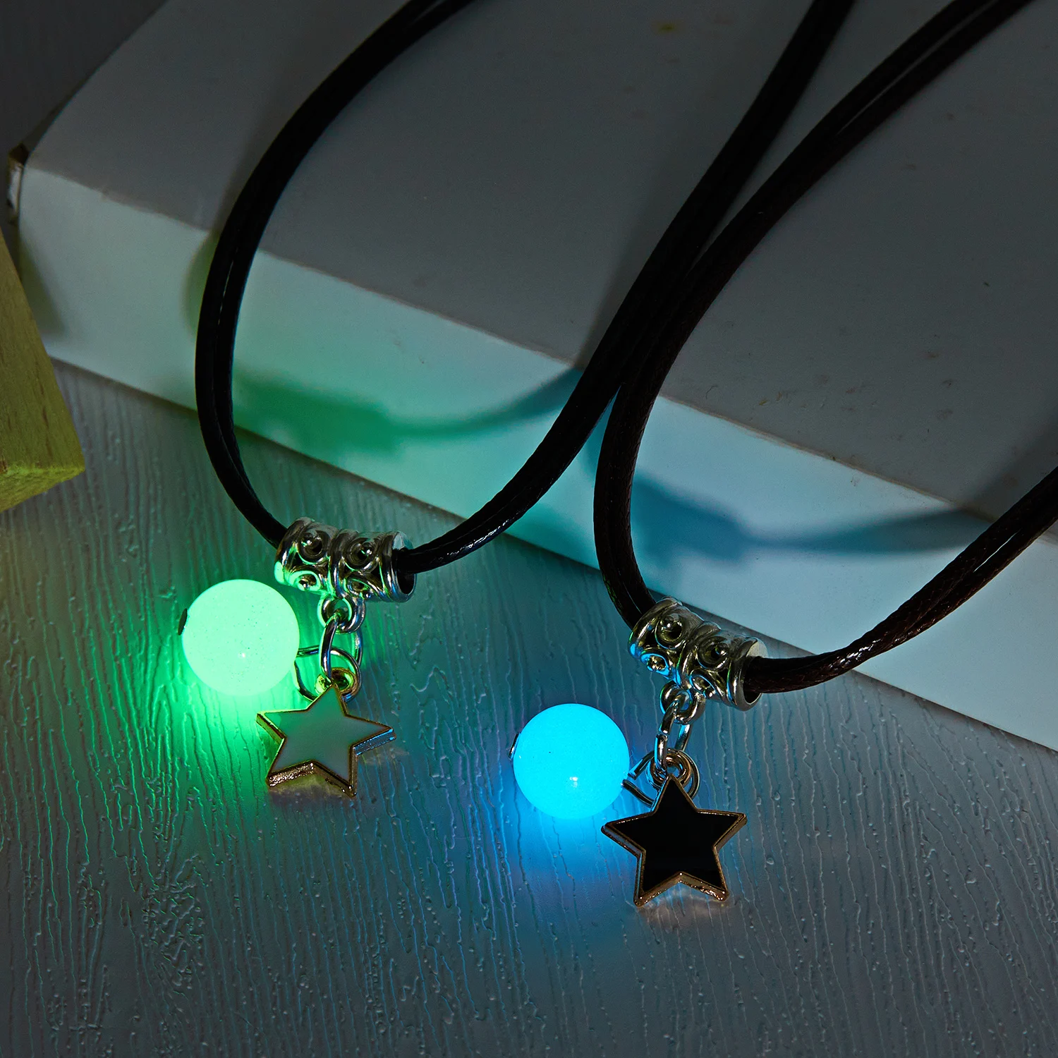 Punk moda luminosa amistad pareja collar Luna estrella flor gato corazón colgante cuentas que brillan en la oscuridad joyería para mujeres