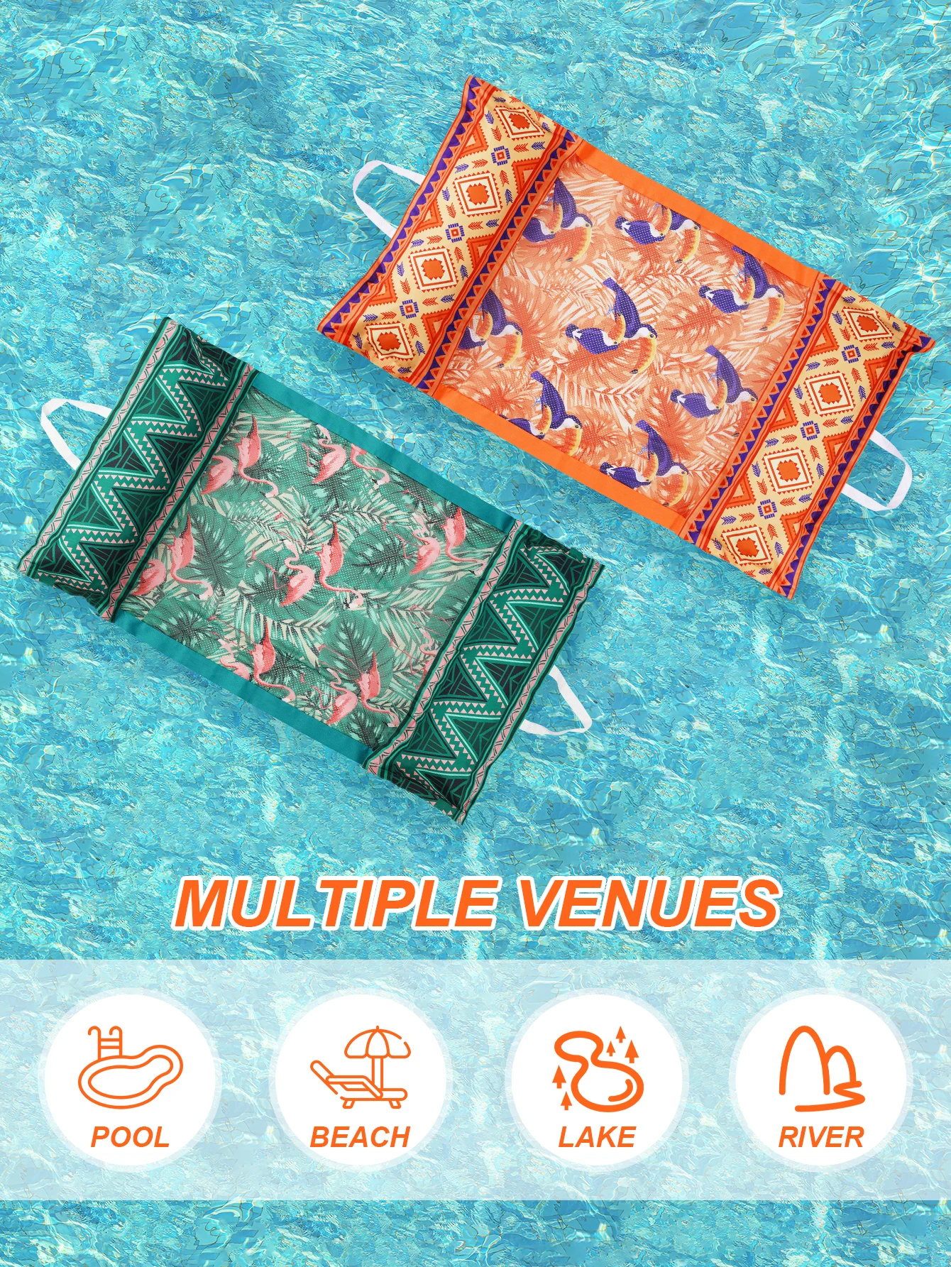 1pc Inflatable Fabric Pool Float Hammock Water Lounger Floating Bed with Pillow Handles for Swimming Pool Beach Summer Vacation view 4