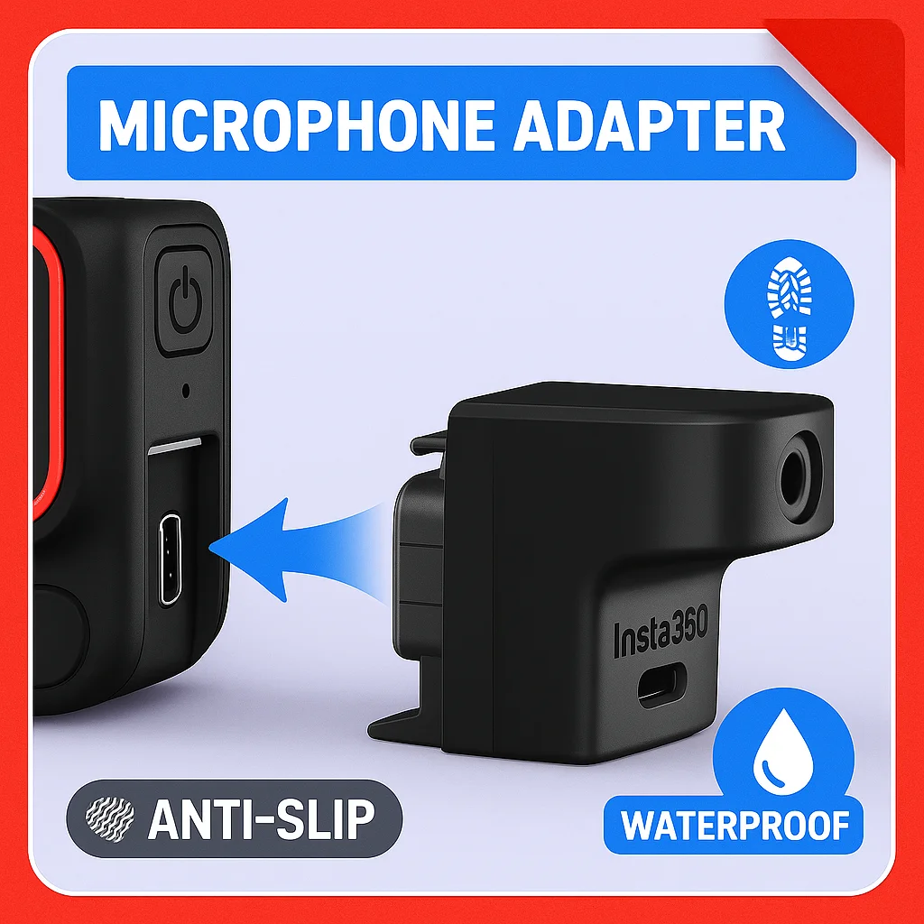 Mic & Charging Adapter for Insta360 Ace Pro 2 / Ace | Dual-Port 3.5mm + USB-C Converter for Audio Recording & Power Supply
