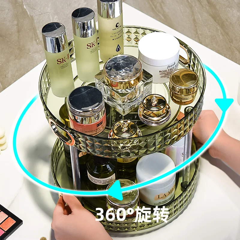 Rotating Cosmetic Storage Box Acrylic Makeup Organizer Ins Desktop Finishing Perfume Tray Bathroom Skin Care Products Rack