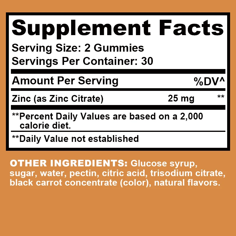 Zinc Gummies - Enhances Brain Function, Improves Mood and Memory, Antioxidant - 60 Gummies