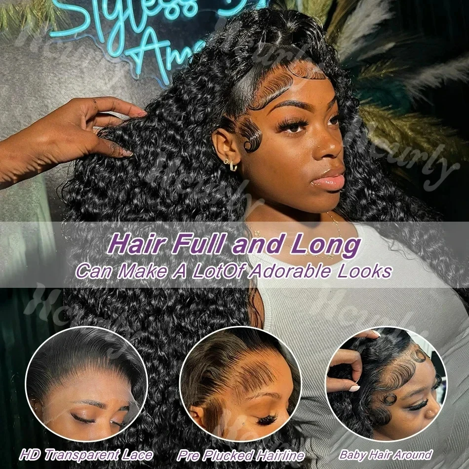 13X6 HD CURLY Human Hair Lace Frontal Wigs โปร่งใส 250 ความหนาแน่น 40 นิ้ว 14X4 Deep WAVE วิกผมลูกไม้ด้านหน้าด้านหน้าบราซิล Remy ผม