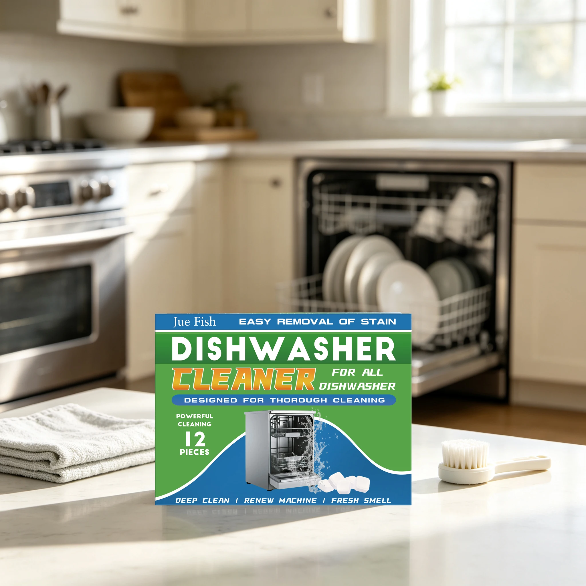 12PCS Home Cleaning Tablets for Dishwasher Easy Cleaning Dirts Quick Dissolve Oil Stains Restoring Gloss Maintain Dish Washing Machine Cleaner Sheets