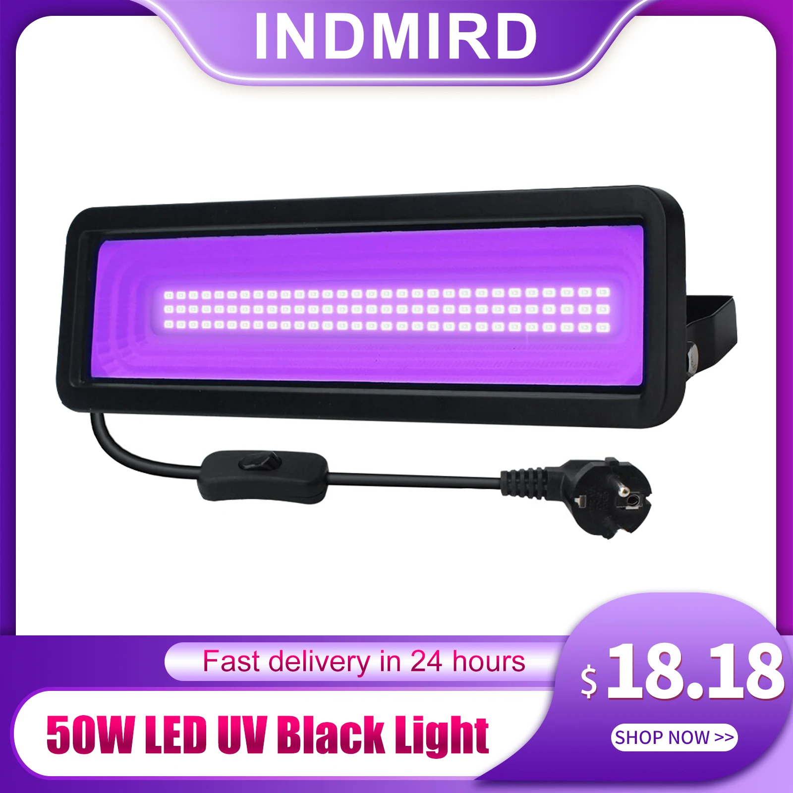 LED UV Black Spotlight, 50W, IP66, impermeável, 395-405 nm, comprimentos de onda, lâmpada para festa, bar, aquário