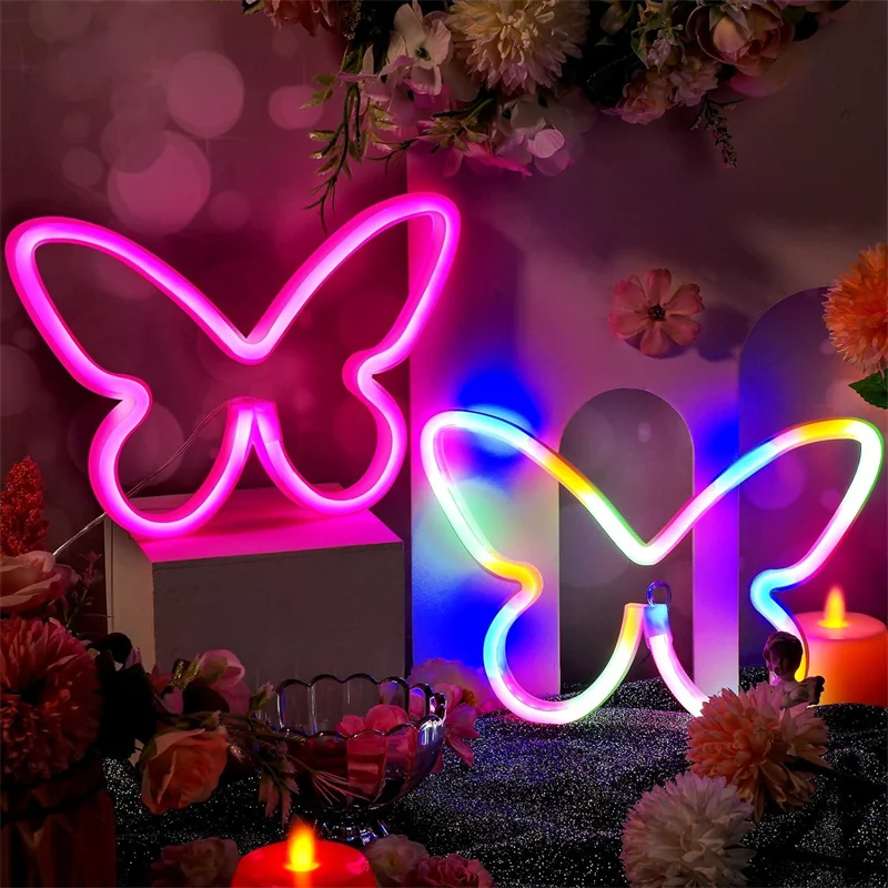 Borboleta Neon LED Light Signs, Wall Art, Neon Light Decor, Casa, Quarto, Casamento, Aniversário, 2 pcs