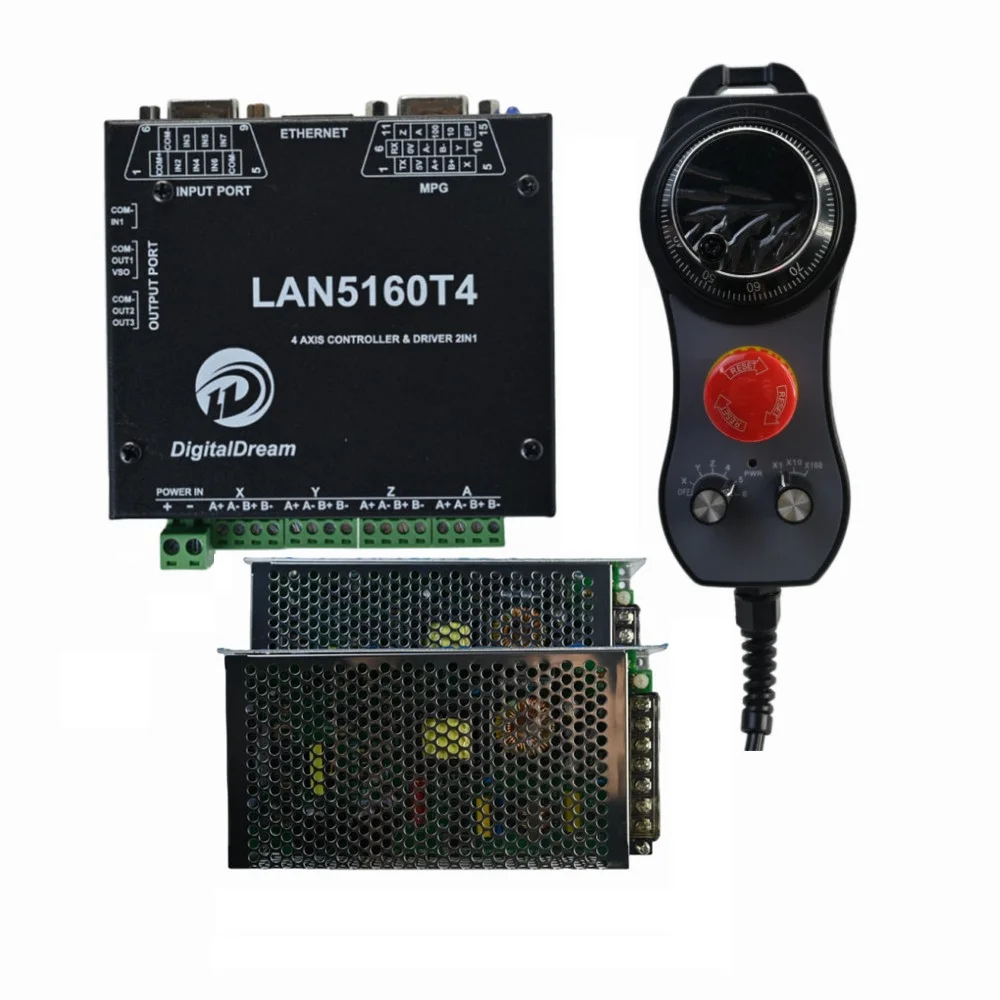 CNC Ethernet Mach3  Control Card Integrated Breakout Board Control System LAN5160T4 4Axis & Step Driver 2 in 1  W/DDMPG& SMPS