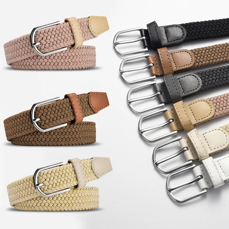 

Korean Woven Belt for Men and Women Elastic Canvas Belt without Drilling Decorative Belt for Jeans Pants