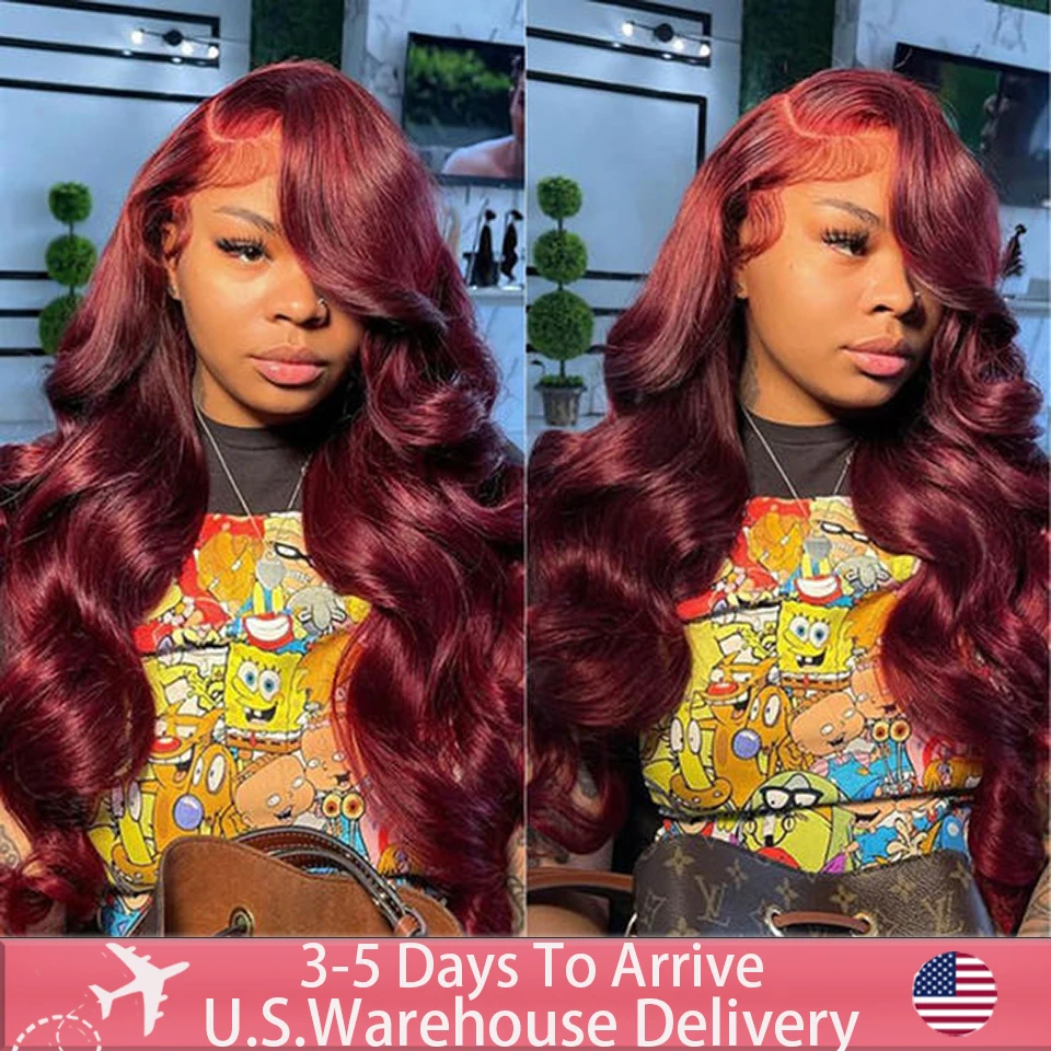 Burgundy 99J Body Wave 13x6 Hd Lace Frontal Human Hair Wig Glueless Transparent Lace Front Wigs For Women Brazilian Red Colored