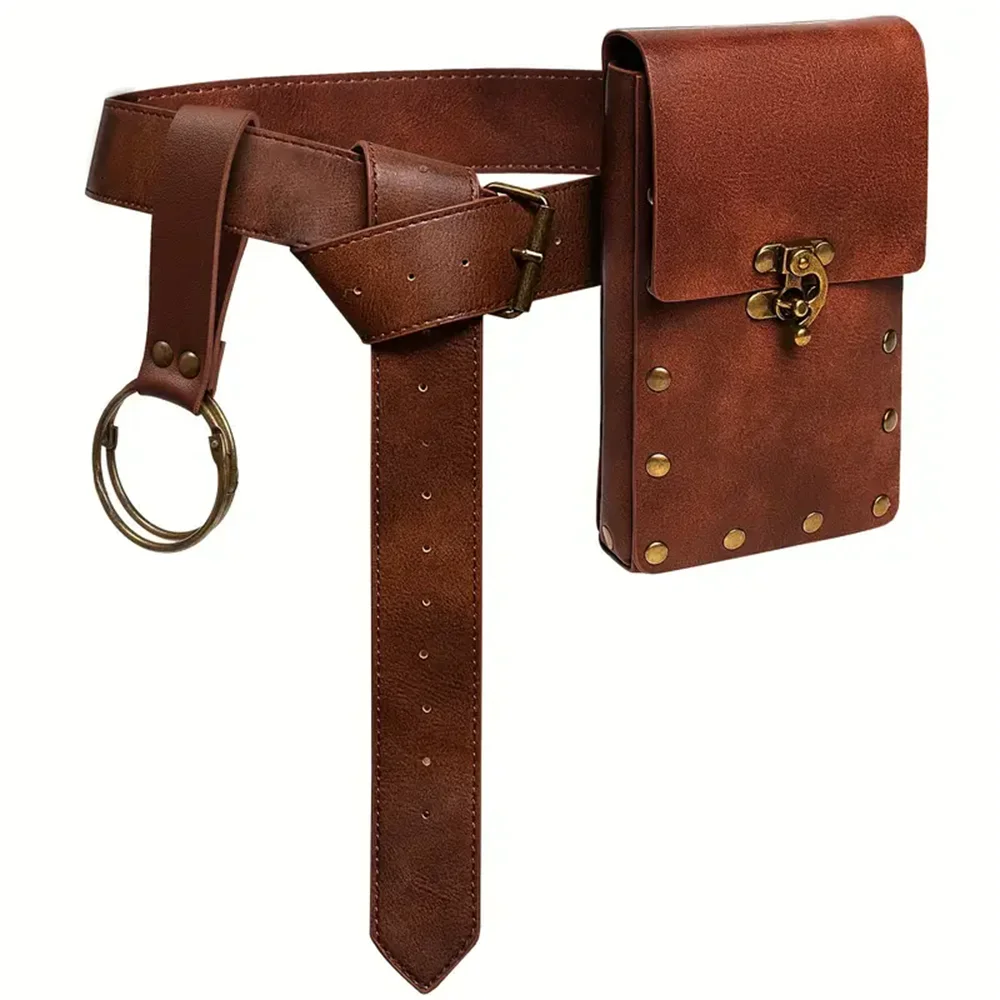 Steampunk middeleeuwse buideltas Viking riem lederen telefoon portemonnee Steampunk piraat kostuum reizen taille heuptasjes portemonnee voor volwassenen - afbeelding 2