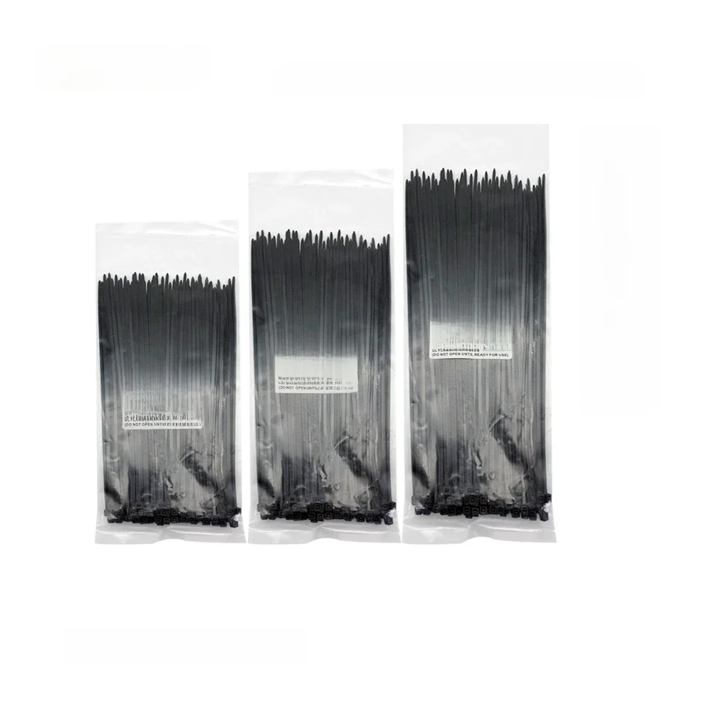 Attaches de câble en plastique et Nylon autobloquantes à trois modes, 300 pièces, attaches de câble noires, boucle de fixation, diverses spécifications