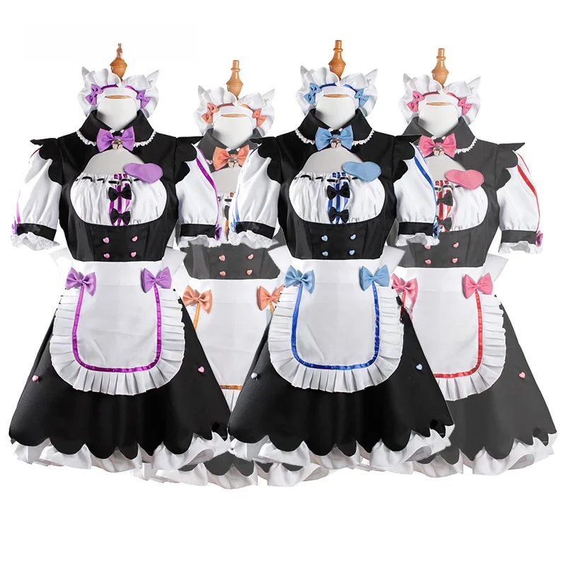 Biamoxer Womens NEKOPARA Chocola Vanille Maid Cosplay Kostuum Sexy Leuke Jurk Volledige Set - afbeelding 2