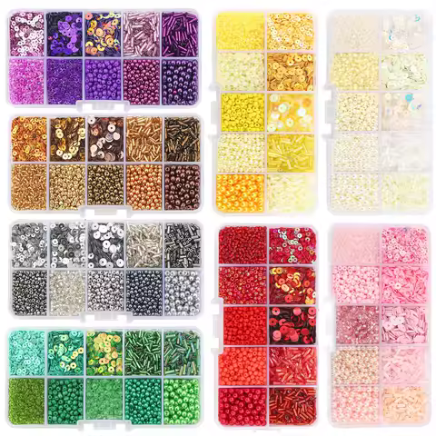 10 Grid Set Box Rice Bead Sequins Imitation Pearl Material Pack 1 Box/Pack