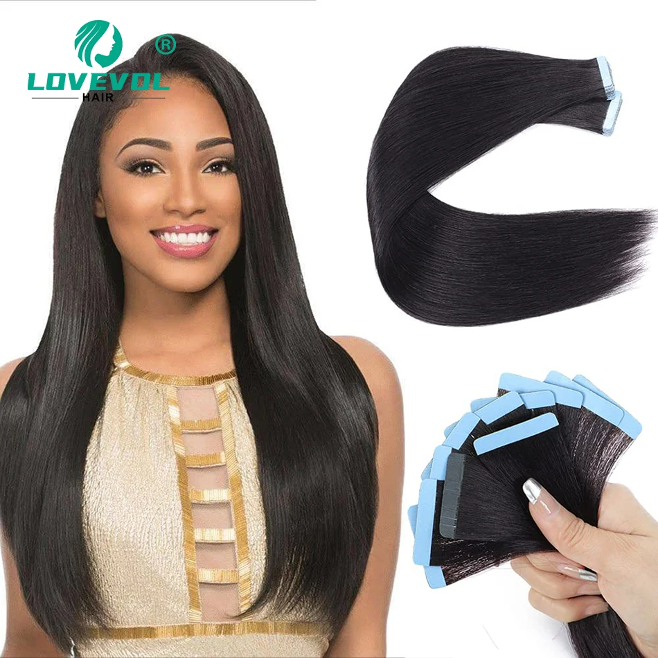 Yaki Straight Tape in Hair Extensions for Women Real Human Hair Double Sided Seamless Tape in Hair Extensions 20pcs Tape Ins