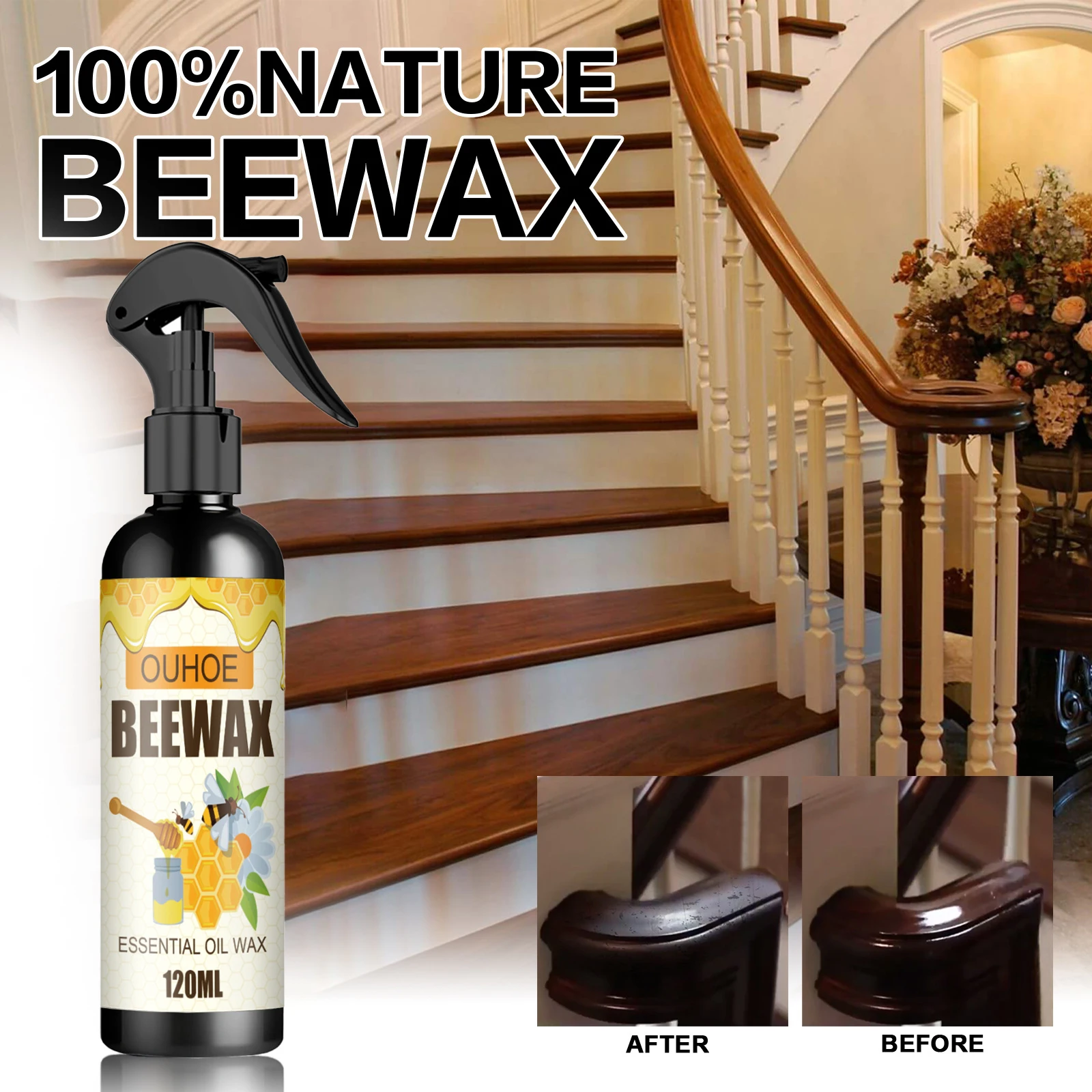 Multipurpose Beeswax Spray Composite Wood Floor Polish Maintenance Agent Essential Oil Wax Furniture Waxing Fluid Cleaner 120ml