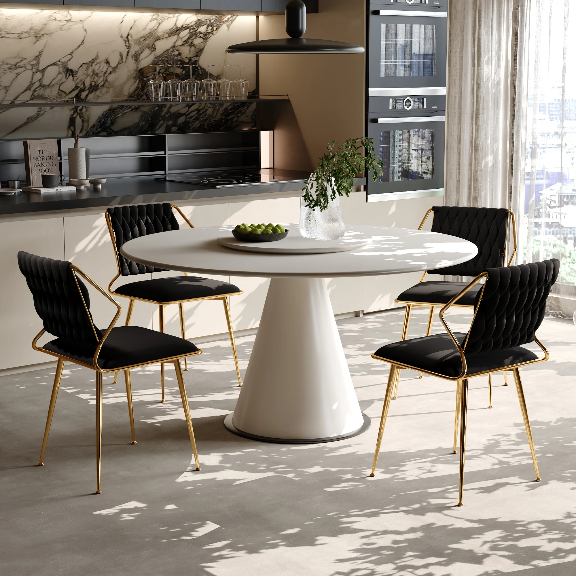 Comanlai 2-teiliges Set luxuriöser Samt-Esszimmerstuhl, vergoldetes Design, stabil und langlebig,