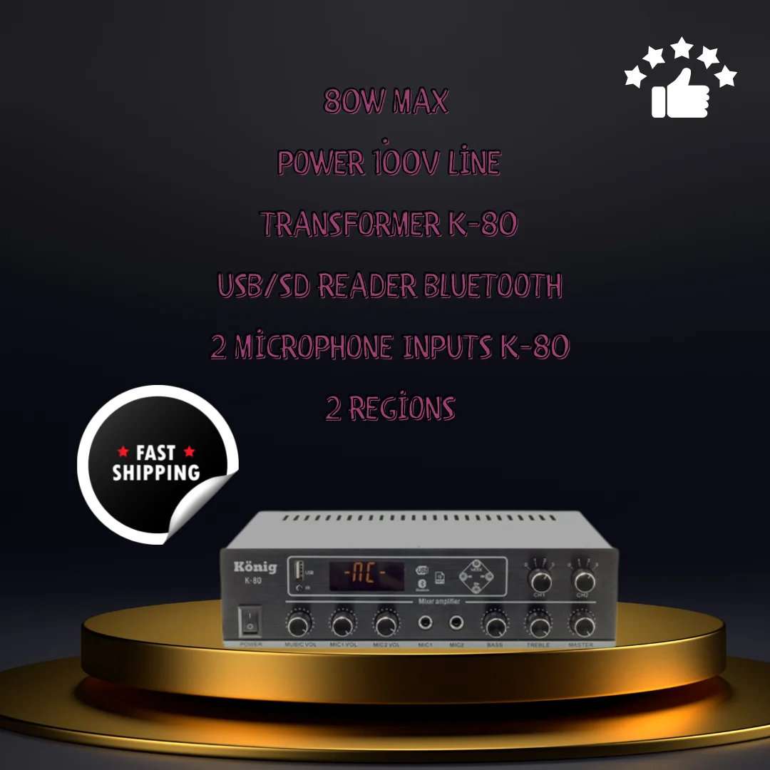 K-80 80w 2-Zone Transformer Amplifier, stereo mixer amplifier compatible with local areas such as cafes and hotels