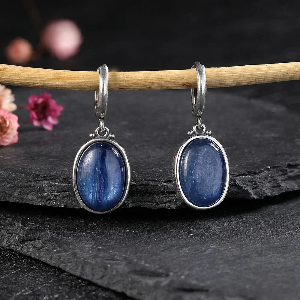 Boucles d'oreilles ovales en Kyanite naturelle, Style Simple, en argent S925, pendentif élégant, bijoux de luxe, cadeau d'anniversaire